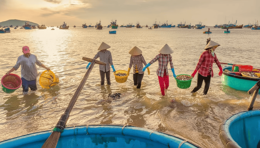 Tỉnh giấc cùng nhịp sống chợ quê Nhơn Lý từ 4 giờ sáng, nơi thuyền về, cá tươi và tiếng cười rộn ràng